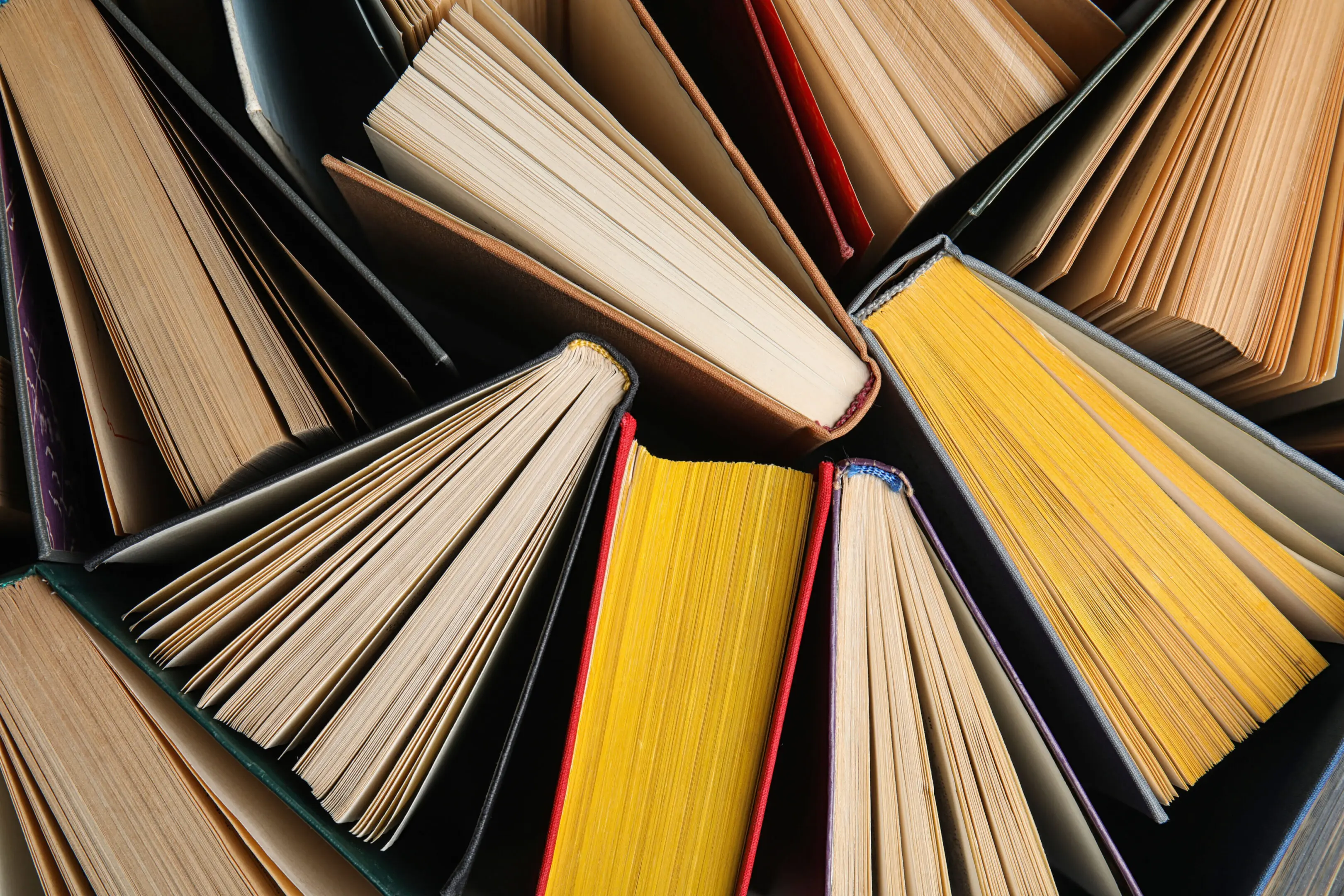 Stack of Old Books, Close-Up View